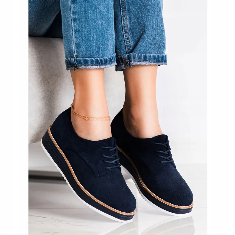 Renda Opengewerkte schoenen op het platform marineblauw blauw