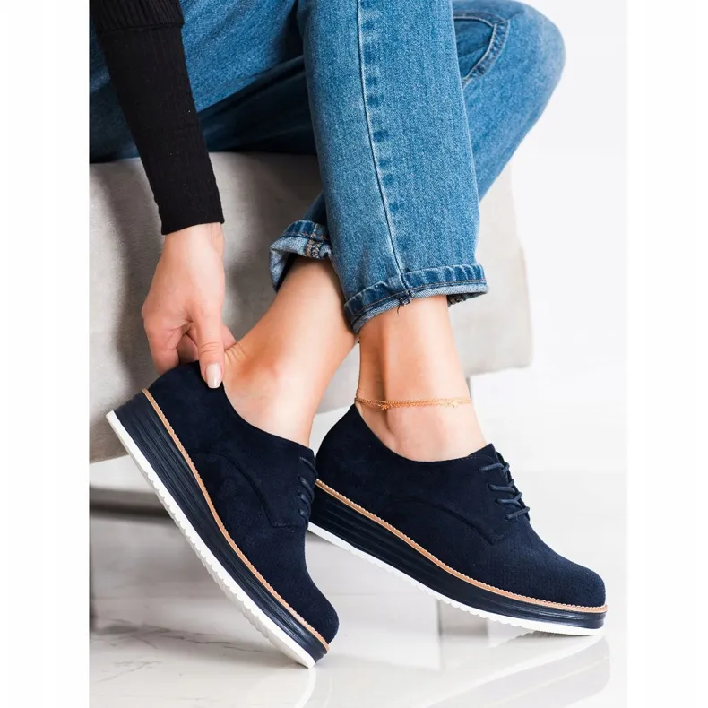 Renda Opengewerkte schoenen op het platform marineblauw blauw