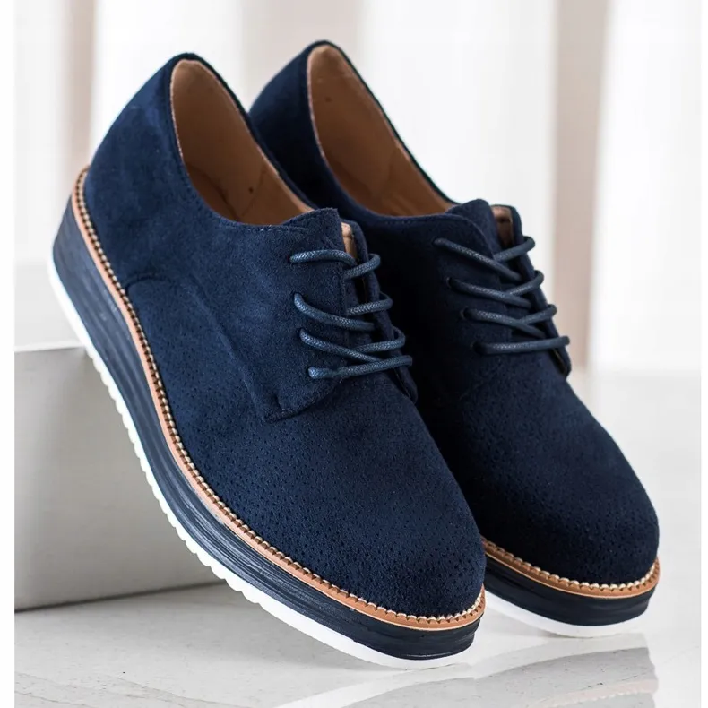 Renda Opengewerkte schoenen op het platform marineblauw blauw