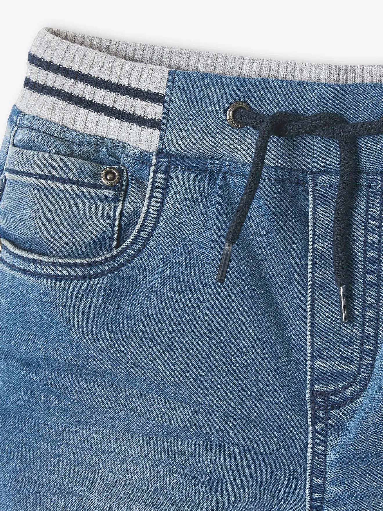 VERTBAUDET  RECHTE FLEECEBROEK JONGENS DENIM LOOK  ZWART DENIM