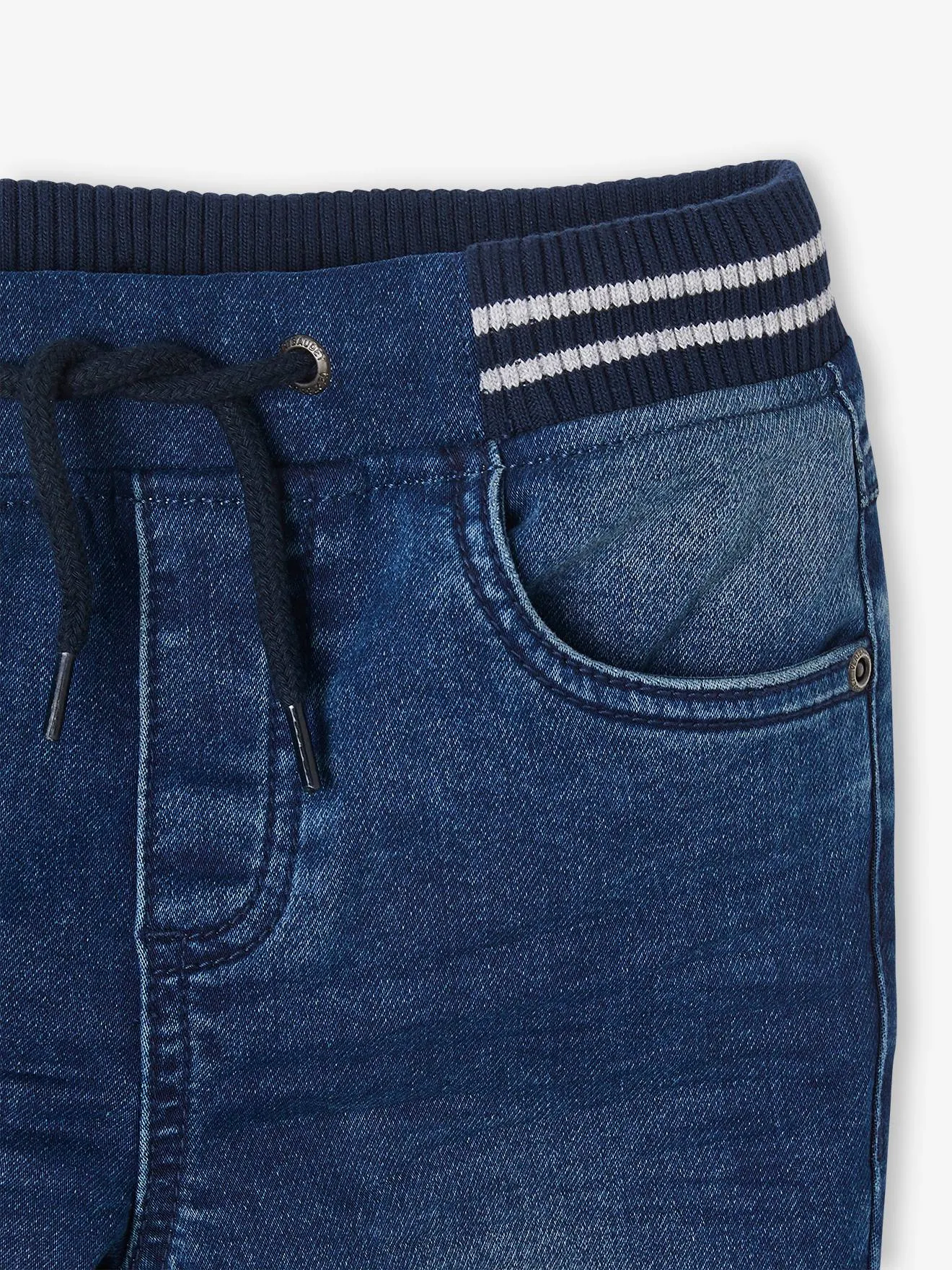 VERTBAUDET  RECHTE FLEECEBROEK JONGENS DENIM LOOK  ZWART DENIM