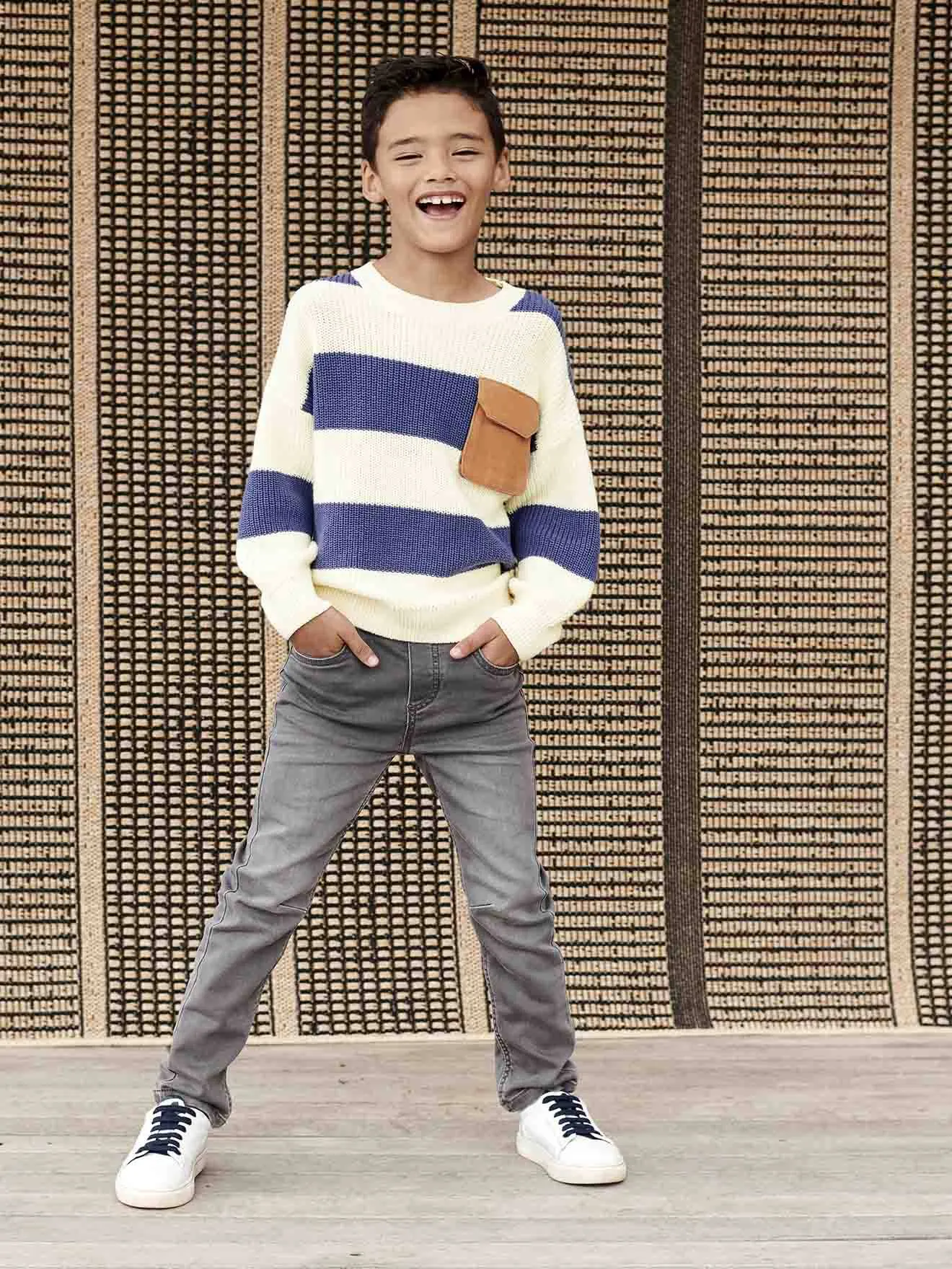VERTBAUDET  RECHTE FLEECEBROEK JONGENS DENIM LOOK  ZWART DENIM