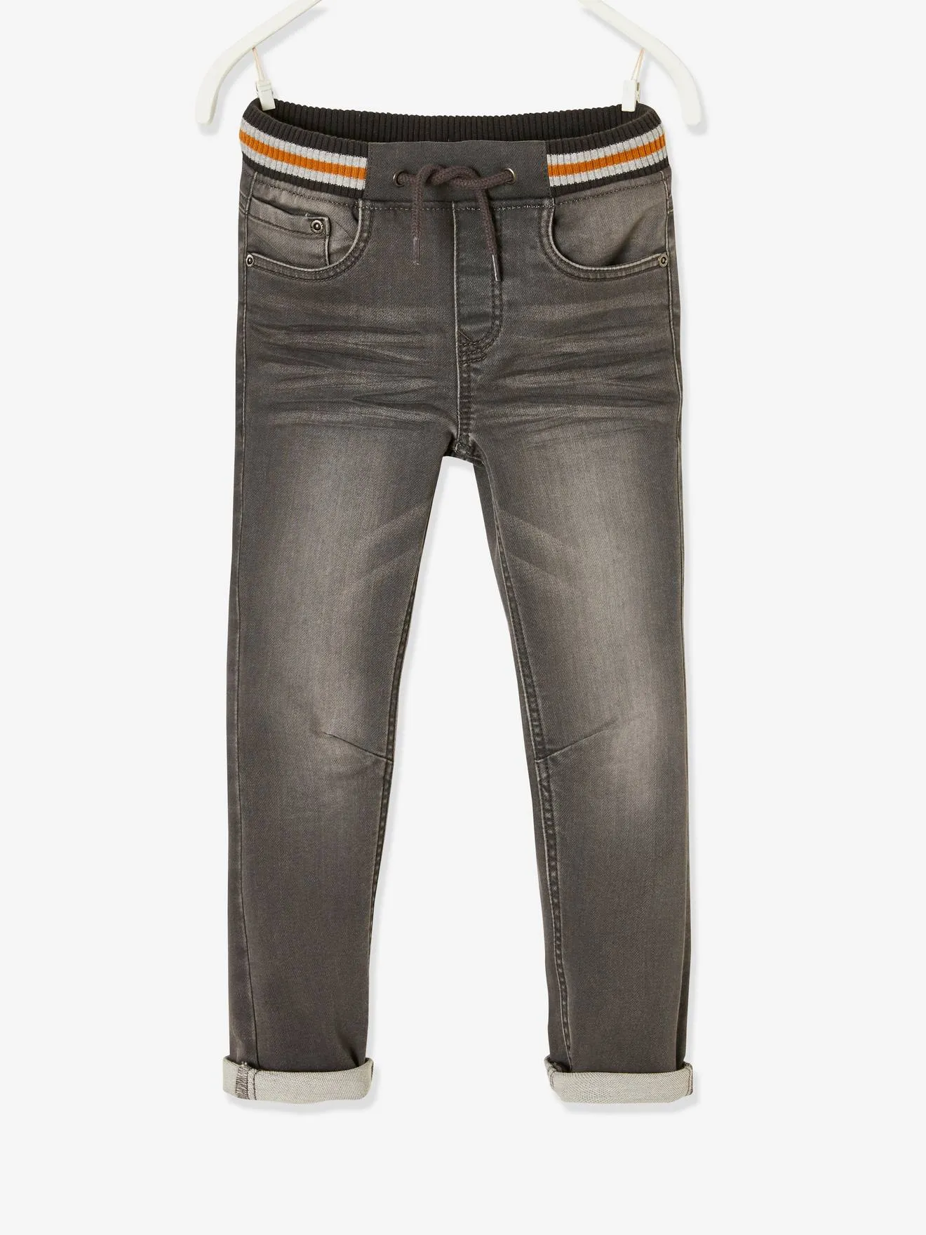 VERTBAUDET  RECHTE FLEECEBROEK JONGENS DENIM LOOK  ZWART DENIM